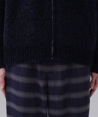 WEGO 【ユニセックス着用ITEM】ベロアモールワンポイントZIPカーディガン ネイビー