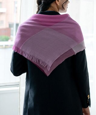 muto ブロックチェック シルクカシミヤストール purple