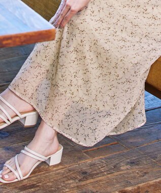 Tiaclasse L 【洗える】花柄シフォン衿ギャザーワンピース ベージュ