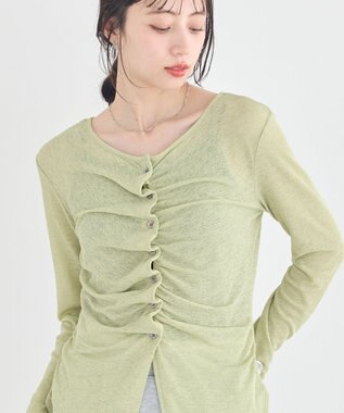 earth music&ecology 【予約】シアーワッフルタックボタントップス ライトグリーン