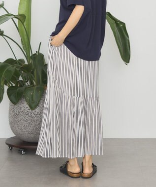 AMERICAN HOLIC 楊柳ギャザーボリュームフレアスカート Stripe