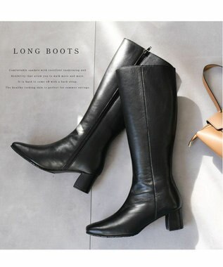 Pointer 本革 脚長効果ロングブーツ ブラック