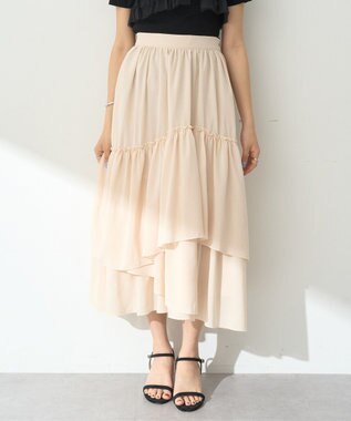 earth music&ecology ティアードヘムフレアスカート Ivory