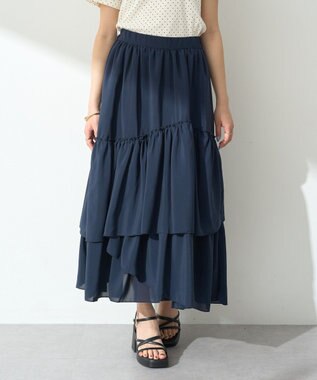 earth music&ecology ティアードヘムフレアスカート Navy