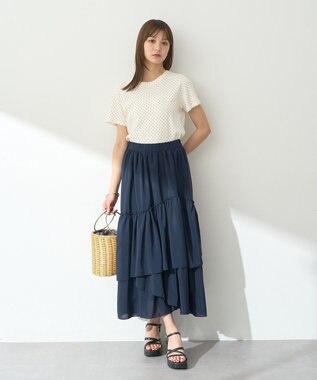 earth music&ecology ティアードヘムフレアスカート Navy