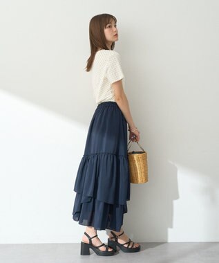 earth music&ecology ティアードヘムフレアスカート Navy