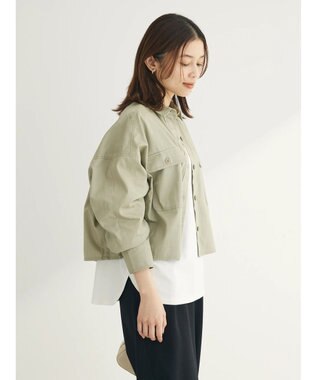 Green Parks ショート丈ワイドシャツ Olive