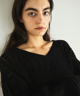 GRACE CONTINENTAL レース編ルーズニットトップ ブラック