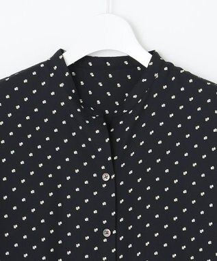 自由区 【セット可/洗える】ダブルスクエアプリント バンドカラーブラウス ネイビー系5