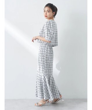 earth music&ecology ＳＥＴ２点　カットソーツィードアンサンブル Check Black