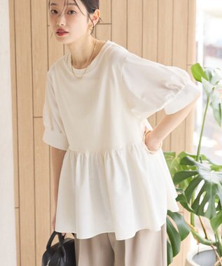 AMERICAN HOLIC 異素材切替ペプラムプルオーバー Ivory