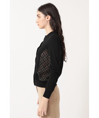 DAKS レースパネルコンビ カーディガン ブラック