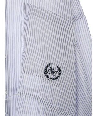 earth music&ecology ワンポイント刺繍ロングシャツ Stripe Navy