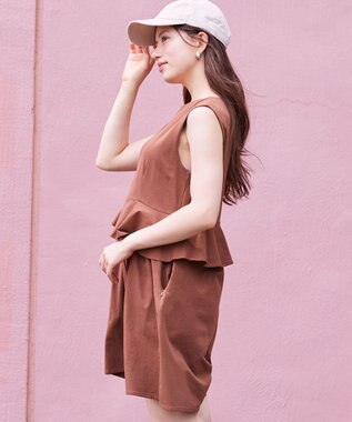 Feroux 【接触冷感・UVカット・吸水速乾】ラッシュガードペプラム オールインワン ダークブラウン系