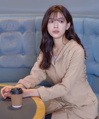 Tiaclasse L 【新色追加・洗える】フーデッドフレアコート グレージュ