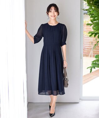 Tiaclasse 【洗える】シフォンワンピース ネイビー