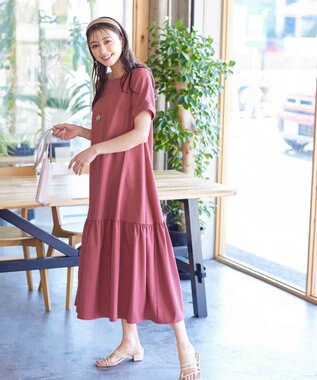 Tiaclasse 【洗える】ギャザーヘムフレアワンピース ピンク