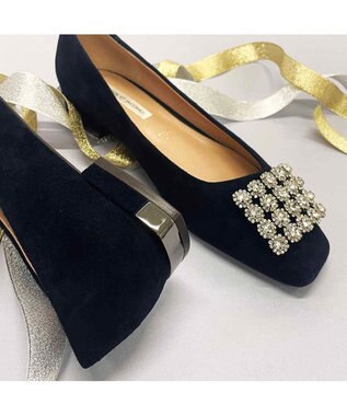 MODE ET JACOMO <MODE ET JACOMO>アシンメトリービジューフラットパンプス ブラックスエード