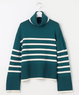 23区 【洗える】ウールミドルゲージ ボーダー ニット ピーコック×オフボーダー