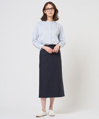 J.PRESS LADIES S TCリネン ドライツイル ナロー スカート ネイビー系