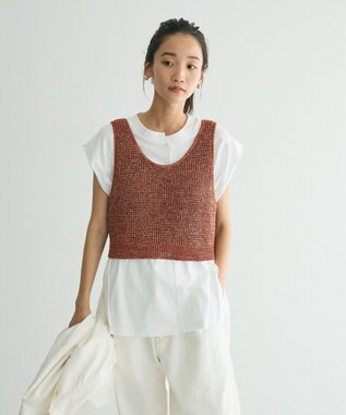 CRAFT STANDARD BOUTIQUE ワッフル編み短丈ニットベスト Bordeaux