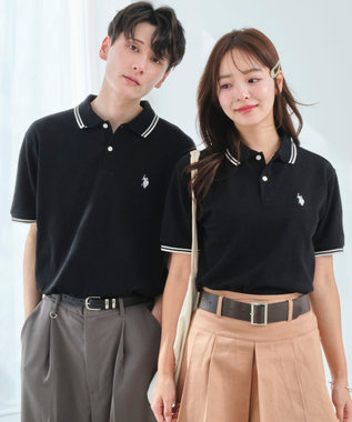 WEGO 【26年春夏新カラー登場/ユニセックス着用ITEM/SMLサイズ展開】U.S. POLO ASSN.別注ラインポロシャツ ブラック