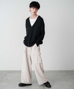 WEGO 【ユニセックス着用ITEM/MLサイズ展開】ドロップショルダーカーディガン ブラック