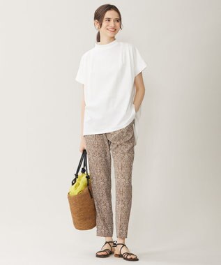 自由区 L 【洗える】ダマスクフローラルプリントテーパード パンツ モカ