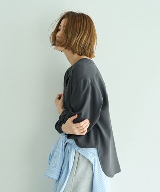 YECCA VECCA 2wayリブMIXジョーゼットブラウス Charcoal Gray