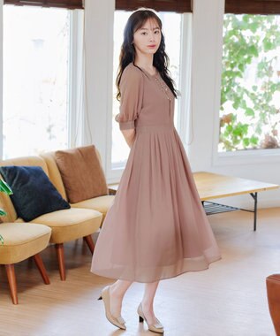 Tiaclasse 【洗える】シフォンワンピース ピンク