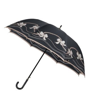 MOONBAT 【雨傘】ランバン オン ブルー (LANVIN en Bleu) リボン ハート ナイロンサテン 長傘 ブラック