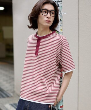 WEGO 【ユニセックス着用ITEM】ボーダーヘンリーネックT（SS） レッドボーダー