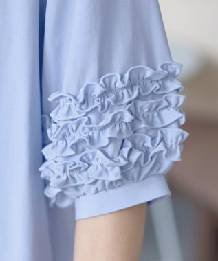 Tiaclasse L 【洗える】フリル付きパフスリーブチュニック サックス