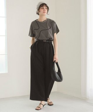 WEGO 【ANGIE VINTAGE】コード刺繍デザインTシャツ ダークグレー