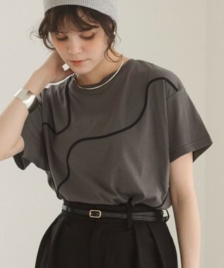 WEGO 【ANGIE VINTAGE】コード刺繍デザインTシャツ ダークグレー