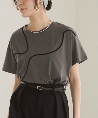 WEGO 【ANGIE VINTAGE】コード刺繍デザインTシャツ ダークグレー