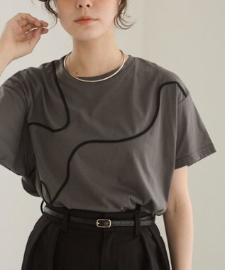 WEGO 【ANGIE VINTAGE】コード刺繍デザインTシャツ ダークグレー