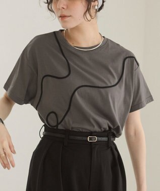 WEGO 【ANGIE VINTAGE】コード刺繍デザインTシャツ ダークグレー