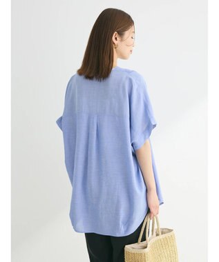 Green Parks リネンレーヨン前立てブラウス Sax