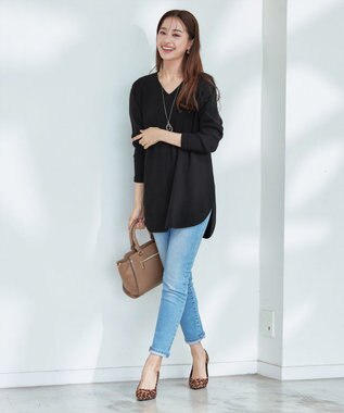 Tiaclasse 【安田美沙子さん着用・新色追加・洗える】ラウンドヘムニットチュニック ブラック