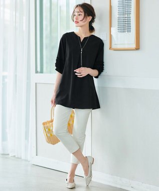 Tiaclasse L 【洗える】フリル付きパフスリーブチュニック ブラック