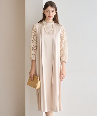 23区 L 【APPLAUDIR】ノーブルサテン レースコンビドレス シャンパン