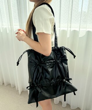 WEGO ドロストリボンギャザートート ブラック