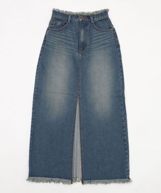 WEGO フリンジロングスリットデニムスカート デニム中濃加工色