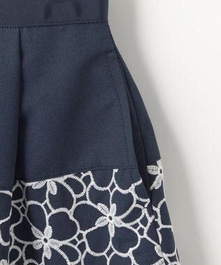 組曲 KIDS 【150-160㎝】フラワーパネルボーダー ワンピース ネイビー系