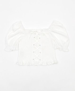 WEGO レースアップシャーリングブラウス ホワイト