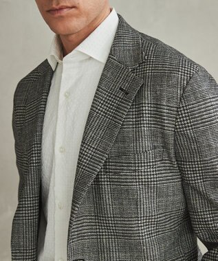 GOTAIRIKU 新柄【吸水速乾/ウォッシャブル】ノルマンディーリネン カーディガンジャケット＿グレンチェック柄 ブラック系4