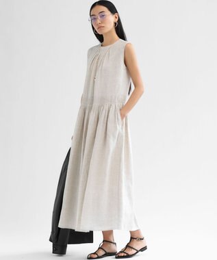 23区 S 【GOLD LABEL】ノーザンリネン バックリボン フレア ワンピース ベージュ系