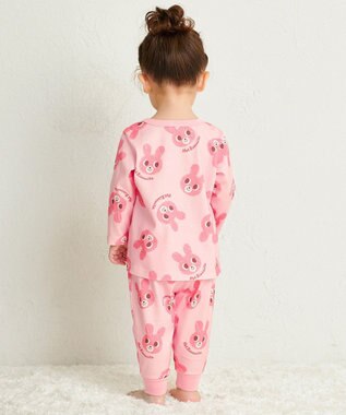 MIKI HOUSE HOT BISCUITS 【80-120cm】 キャビットフェイスプリント 腹巻き付き長袖パジャマ ピンク