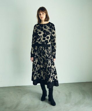 GRACE CONTINENTAL フローラルラメニットスカート ブラック